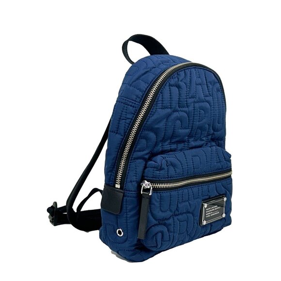 NEW Marc Jacobs Small Blue Quilted Backpack Bookbag Nylon Fabric Womens